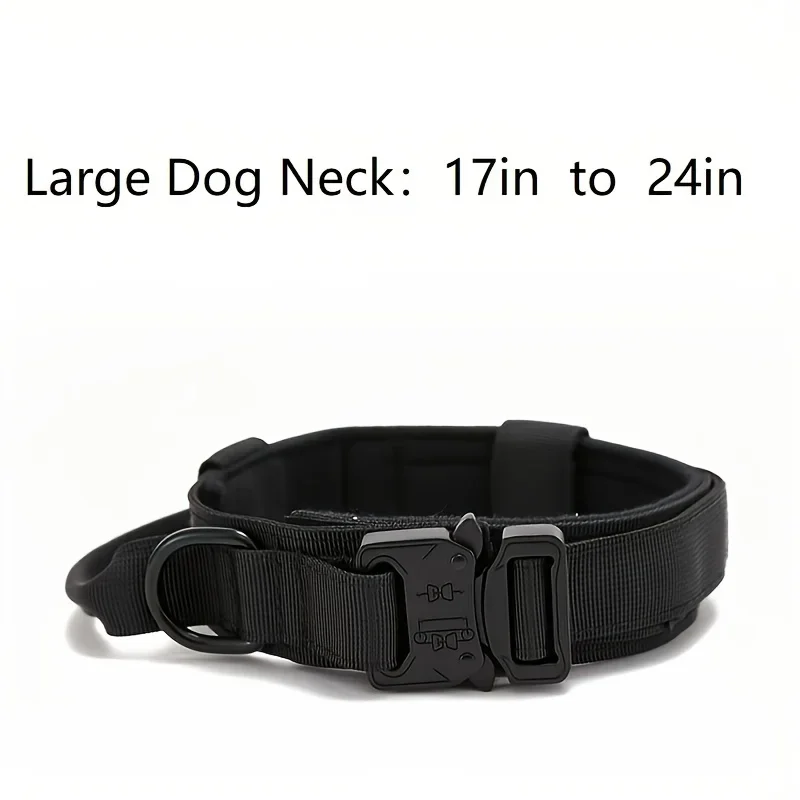 Military Tactical Dog Collar, Adjustable Soft Nylon, Outdoor Training, K9 Collar with Handle and Metal