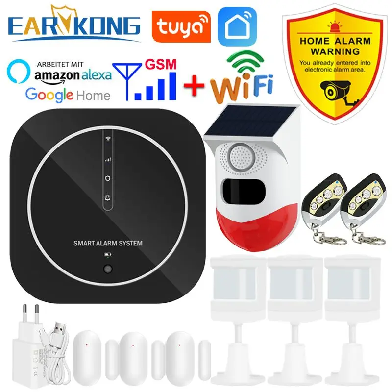 Tuya Wifi GSM Home Alarm System IOS Android 433MHz Wireless Smart Life APP 11 languages To Switch