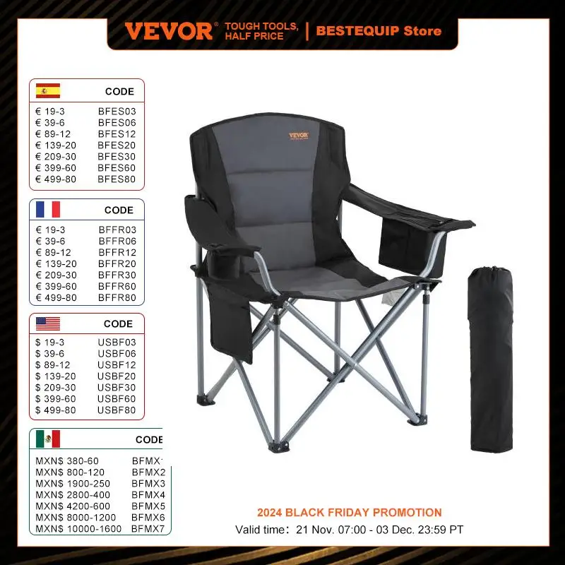 VEVOR Outdoor Camping Chair 350lbs High Load Ultralight Folding Chair Portable Beach Hiking Picnic Travel Seat Fishing Tool