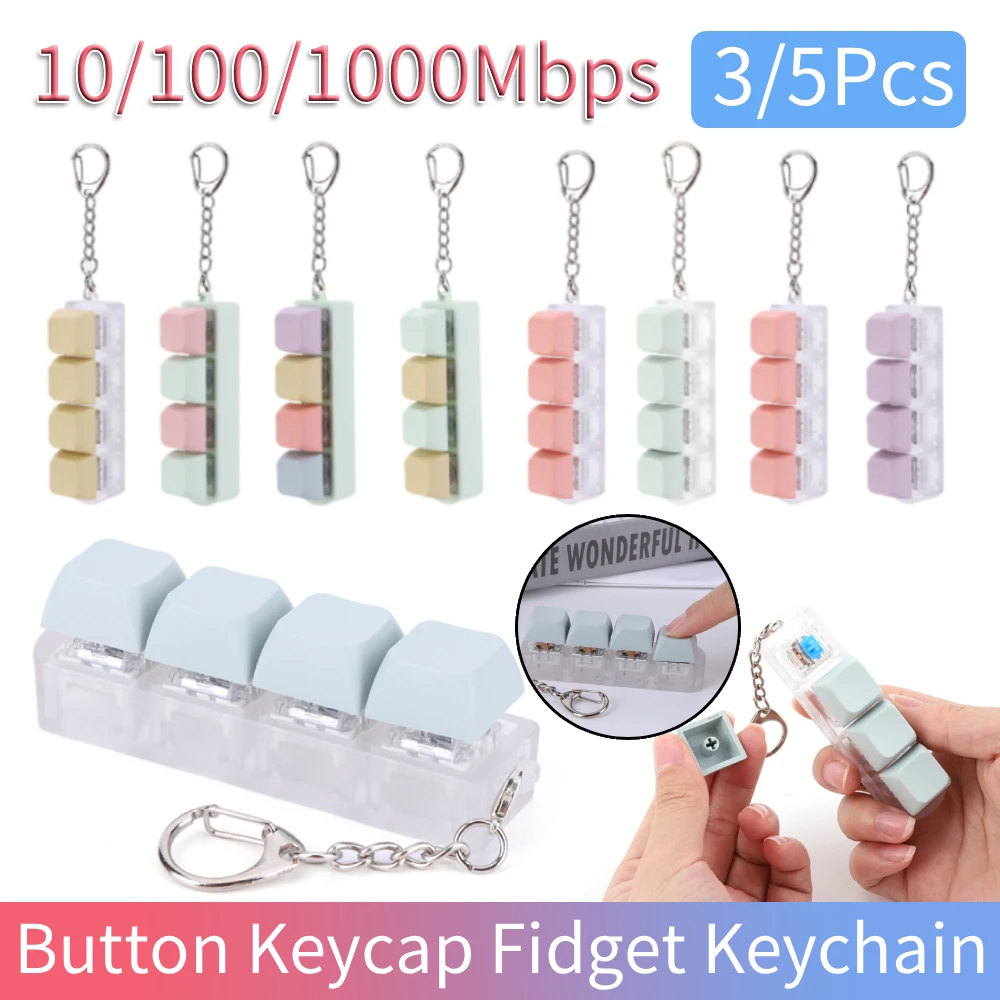 3/5Pcs Keyboard Key DIY Button Keycap Fidget Keychain Mechanical Keys Keyboard Keychain for Adult Gifts To Relief Pass Time