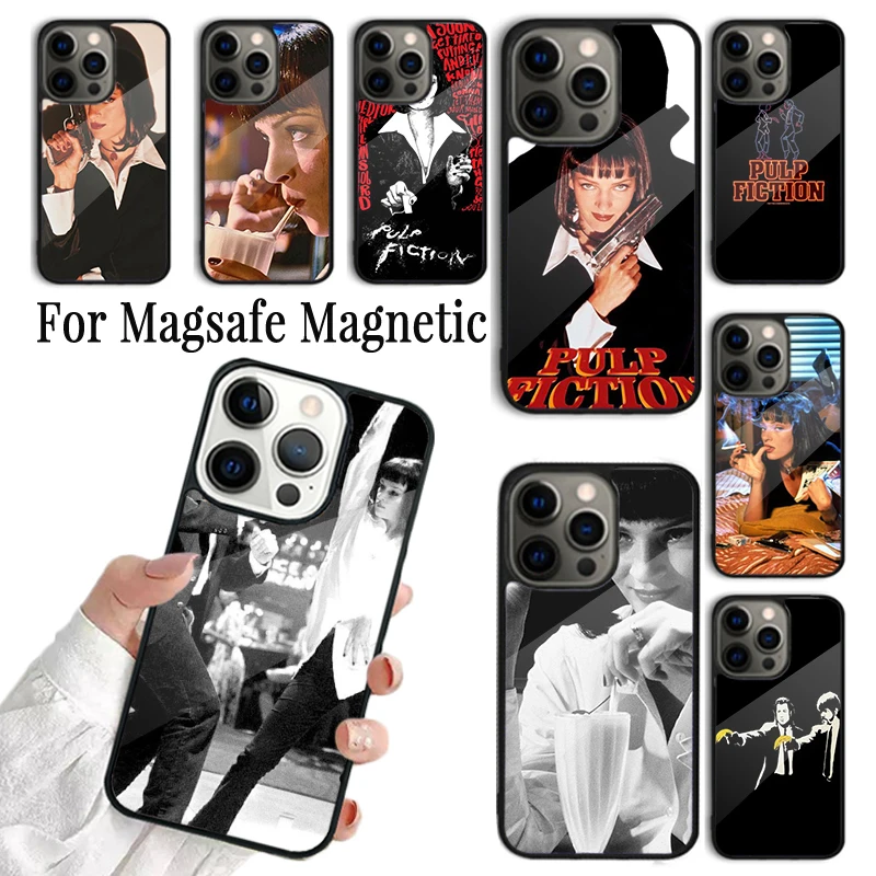 Coque Phone Case For iPhone 16 15 14 13 12 Mini 11 Pro Max Plus Magsafe Magnetic Wireless Charging Cover Pulp Fiction Dancing