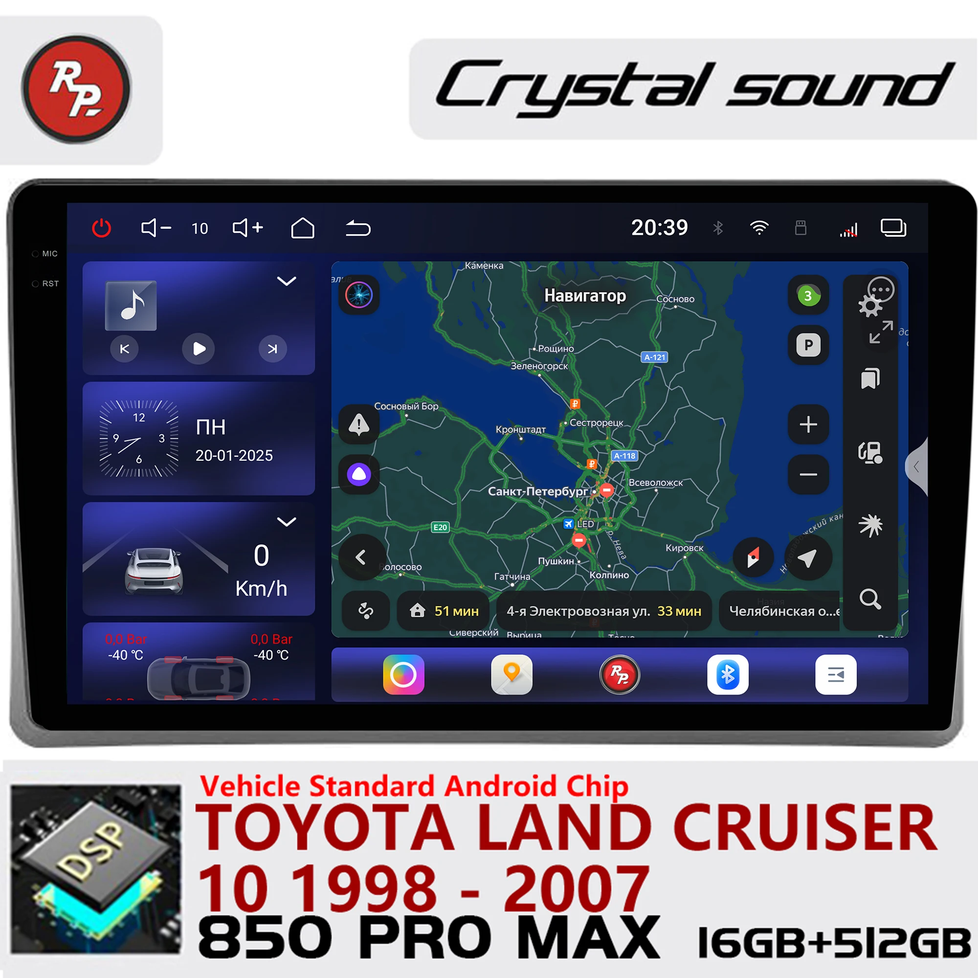 Redpower Crystal Sound 850 Pro Max Android Car Radio Player Screen for Toyota Land Cruiser 10 1998-2007 CarPlay Bluetooth Hi-Fi