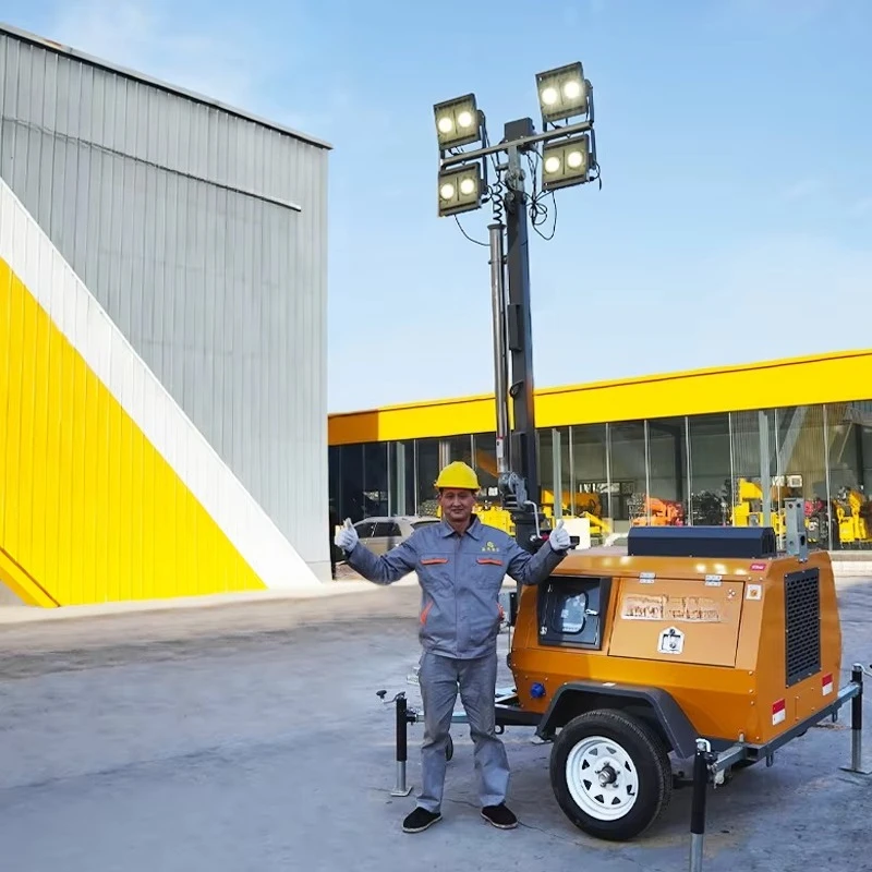 7m Mobile Light Tower 4x400W LED, 100m Irradiation, CE Certified, 25h Work, 8-Gale Resistance & Quick Plug