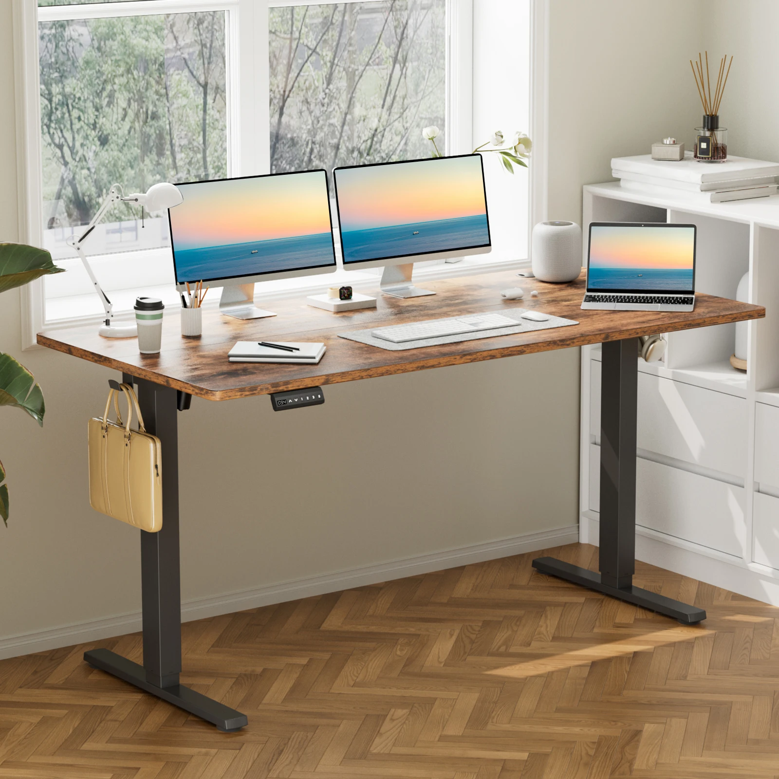 JHK 63x24 Inch Electric Standing Desk Ergonomic Height Adjustable Stand Up Sit Stand Computer Workstation Work Table For Office