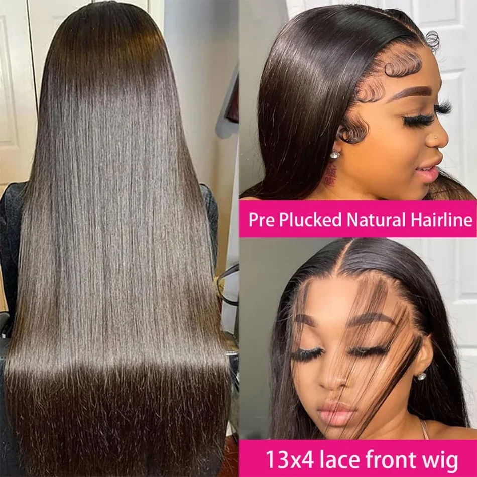 13x4 HD Transparent Lace Front Wigs Human Hair Bone Straight 34-40 Inch 200% & 250% Density Pre Plucked Hairline With Baby Hair For Women image 4