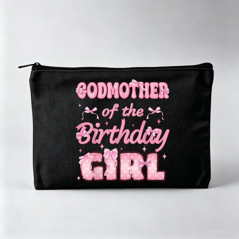 Letter Print Makeup Bag with Bow Accents, Fashion Cosmetic Pouch for Birthday Celebration