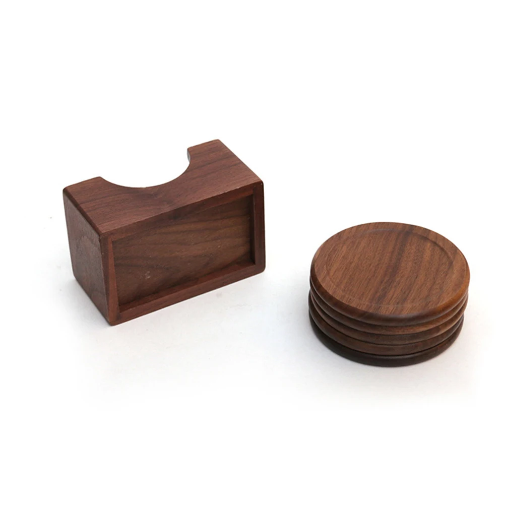 

6PCS Wooden Coasters Set Black Walnut Material H made Varnish Anti Slip High Temp Desk Protection Home Office Gift Wooden