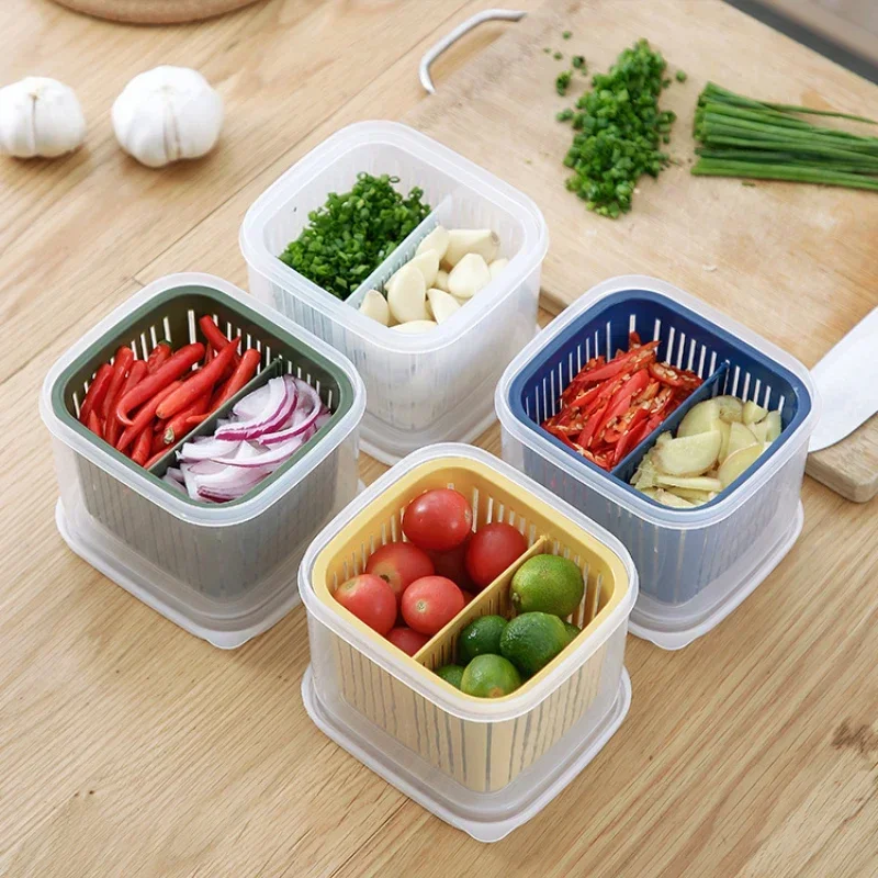 Refrigerator Fresh-keeping Box Household Kitchen Scallion Separation  Food Material Sealed Freezing  Drain Storage