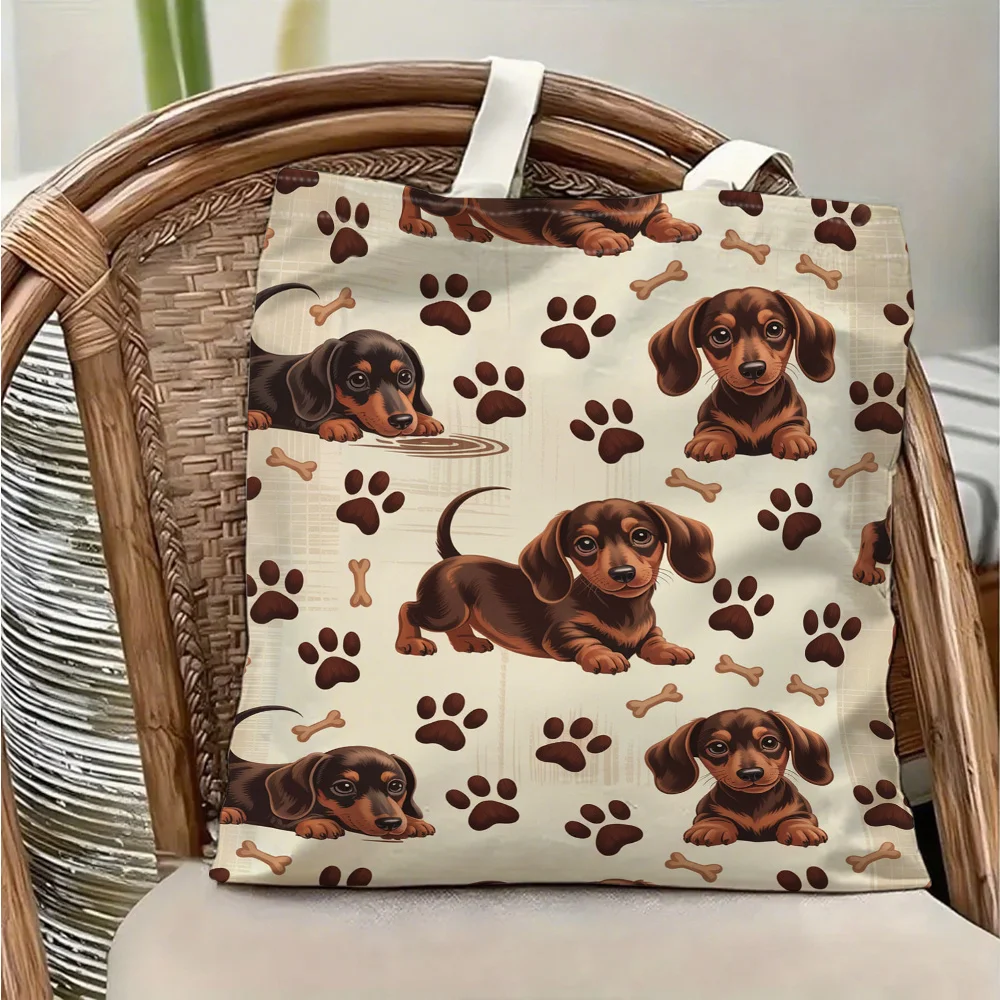 1pc Dachshund Tote Bag, Reusable Shopping Bag, Suitable for Daily Use, Shopping, School and Travel, A Warm Gift for Pet Lovers.