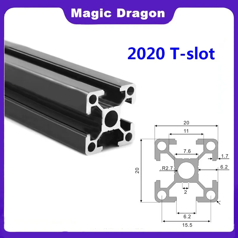 2PCS Black 100-1000mm 2020 T-slot V-slot Aluminum Extrusions Aluminum Profiles Frame for CNC Laser Engraving Machine Durable