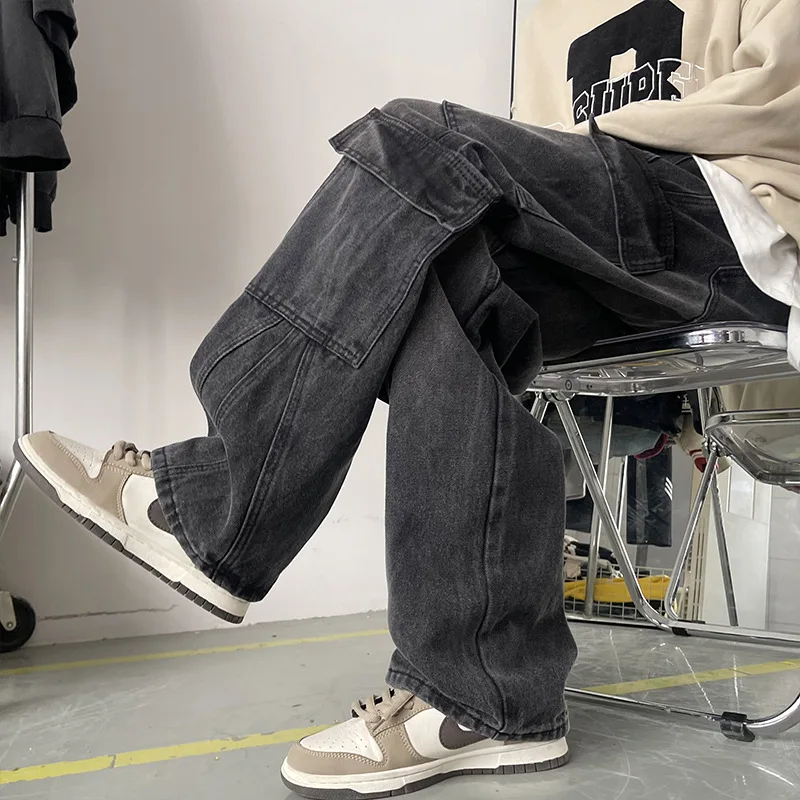 Korean Style New Baggy Jeans Male Hip Hop Harajuku Trousers Wide Leg Denim Pants Men's   Multi Pockets Casual  Pants Y2k