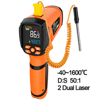 Mestek -40~1600℃ Digital Infrared Thermometer High Temperature 2 Dual Laser Thermometer 50:1 D:S Thermometer Send from Russian