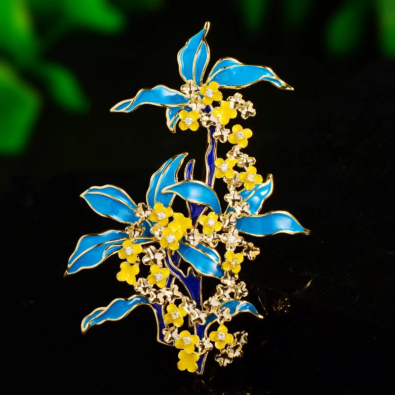 

Elegant Exquisite Osmanthus Large Brooches for Women Luxury Design Corsage Lapel Enamel Pins Suit Sweater Coat Accessories Gift