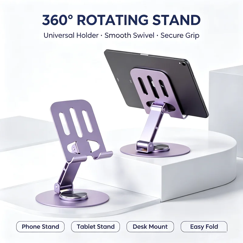 Support de téléphone portable rotatif à 360°, antidérapant, pliable, réglable, portable, pour bureau, support de téléphone portable pour diffusion en direct