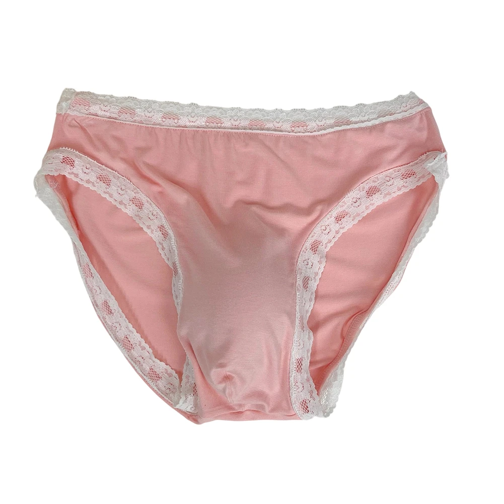 Men's Sexy Lace Trim Milk Silk Underwear Soft Silky Skin Friendly Cute Japanese Korean Briefs Ice Silk Intimates Soft Panties