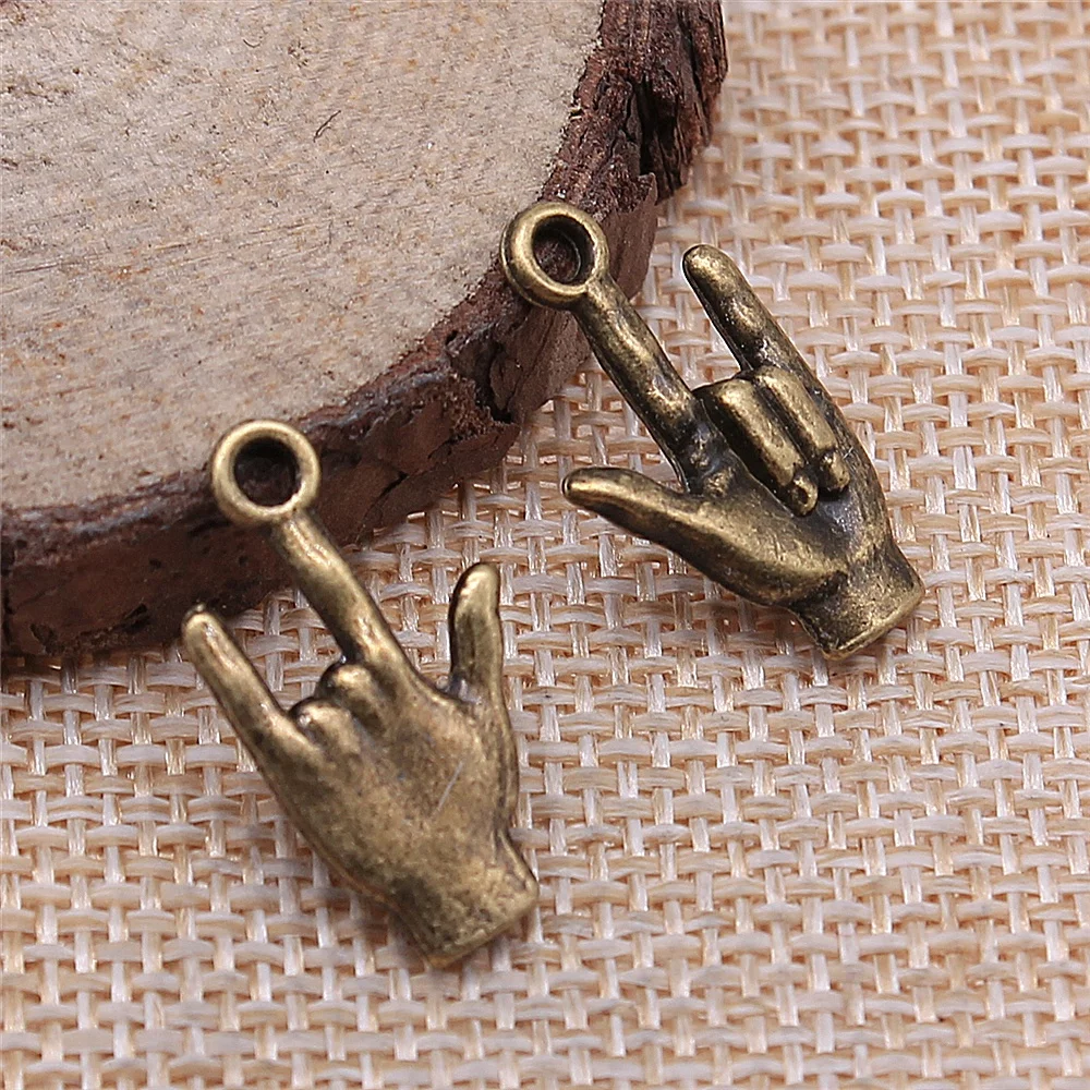 WYSIWYG 10pcs 22x13mm Antique Silver Color Antique Bronze I Love You Hand Charm I Love You Gesture Charm