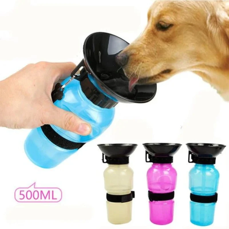 Botella de agua portátil para perros y gatos, taza para beber de viaje, a prueba de fugas, comedero de agua para exteriores, suministros para mascotas, 500ml