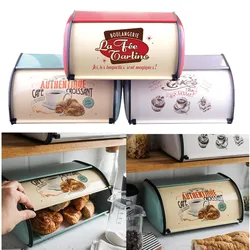 Metal Bread Box With Lid Bin Kitchen Storage Containers Home Kitchen With Roll Top Lid Food Container Home Kitchen Organizer