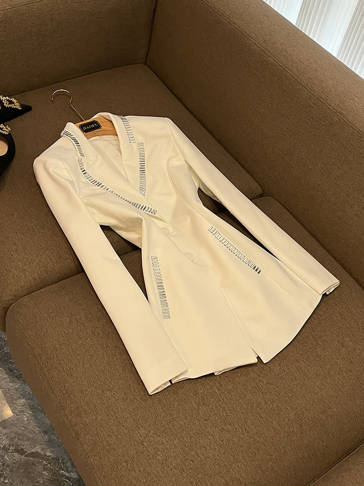 

Slim Fit Faionable женское пальто Ele High-End Feel Лоскутный костюм со стразами и отложным воротником Xy5 Повседневная одежда Long Sve