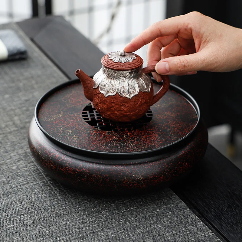 

Retro Old Iron Paint Round Pot Bearing Holder Gaiwan Tray Water Storage Dry Brew Table Tea Tray Coasters Chinese Tea Set Gift