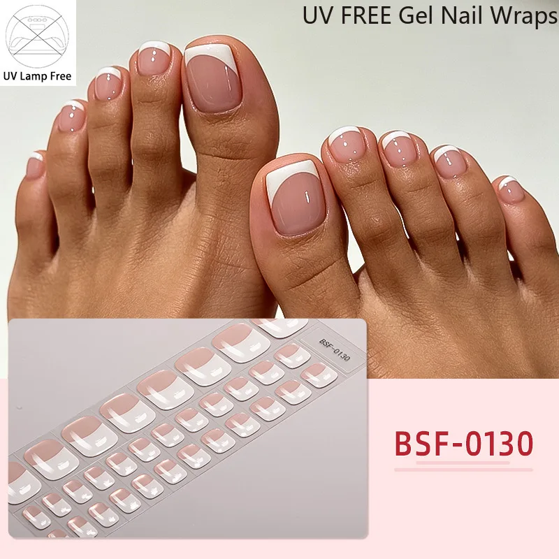 34Tips French Gel ToeNail Stickers UV Cured-free Long-Lasting Color Nail Strips Patch  Sticker Full Cover Decal Nail Manicure