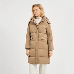 K1867L Luxury women's clothing winter 90% white Duck down coats Long hooded Puffer jackets Detachable cap
