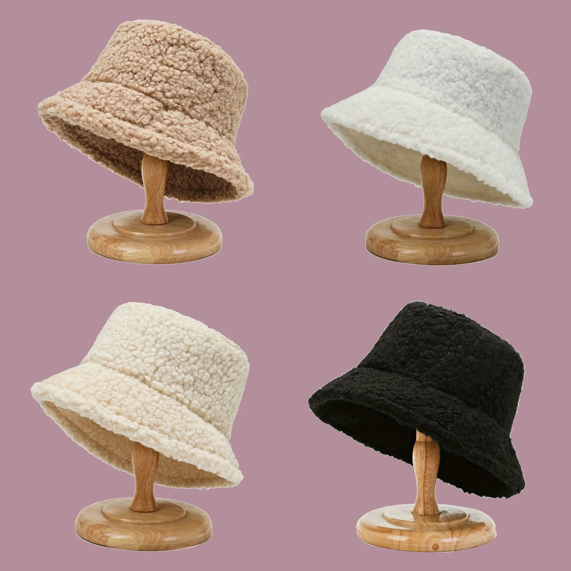 

Solid Color Lambswool Bucket Hat Korean Teddy Fleece Fisherman Hat Fashion Wide Brim Basin Cap for Women Autumn Winter Warm