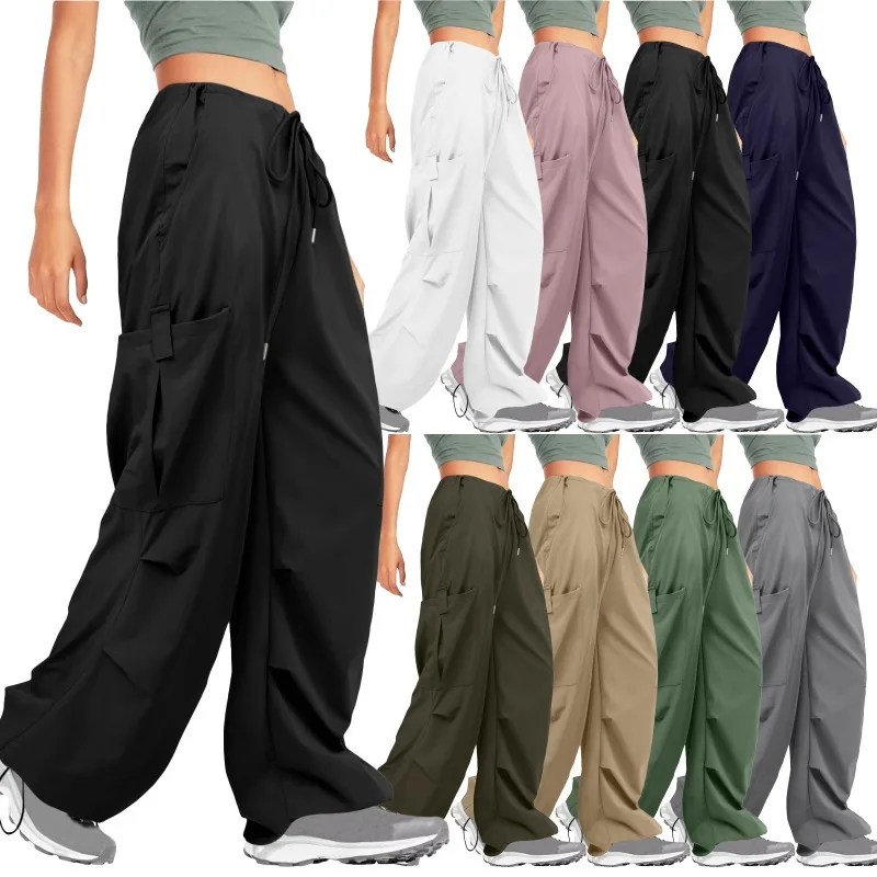 

Fashion Women's Four Seasons for New Sports Solid Color Multi-pocket Loose Drawstring Casual Women's Cargo Pants