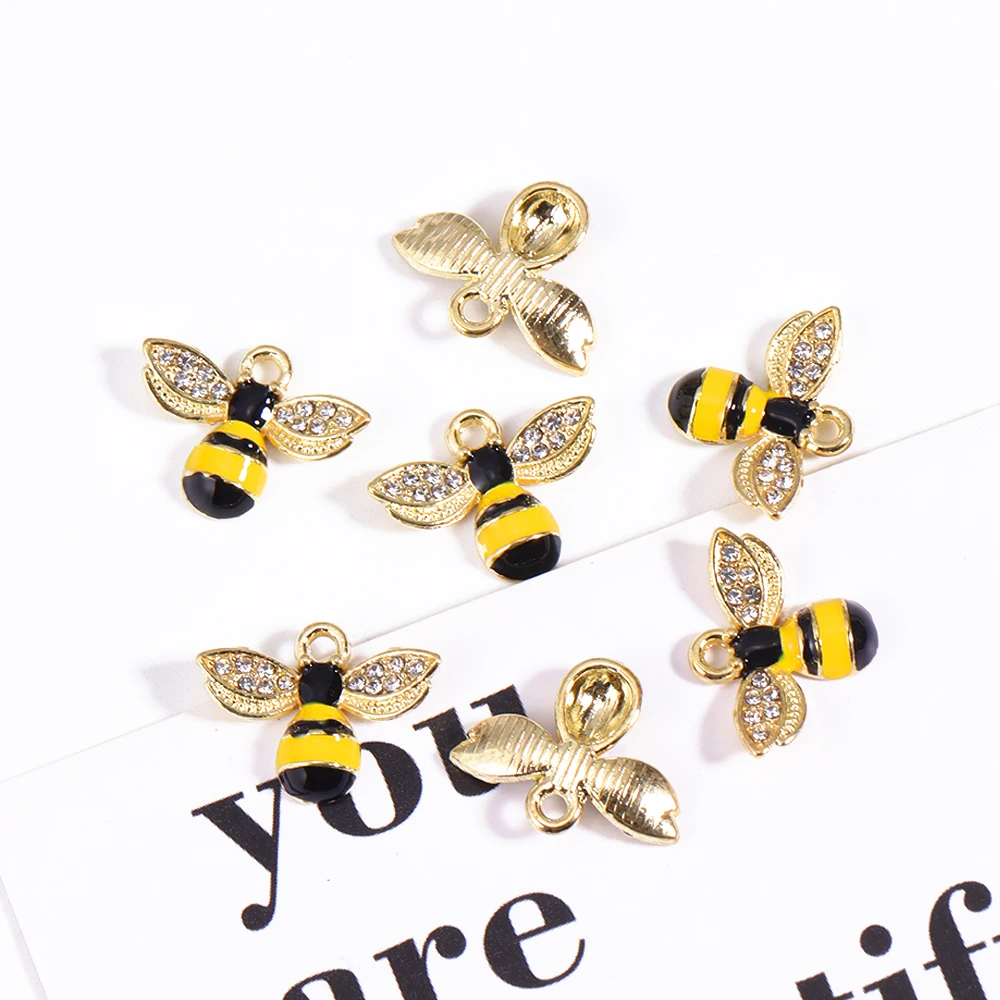 10Pcs Golden Enamel Bee Honey Honeycomb Charm for Jewelry Making Supplies Craft Earring Pendant Bracelet Necklace Accessories