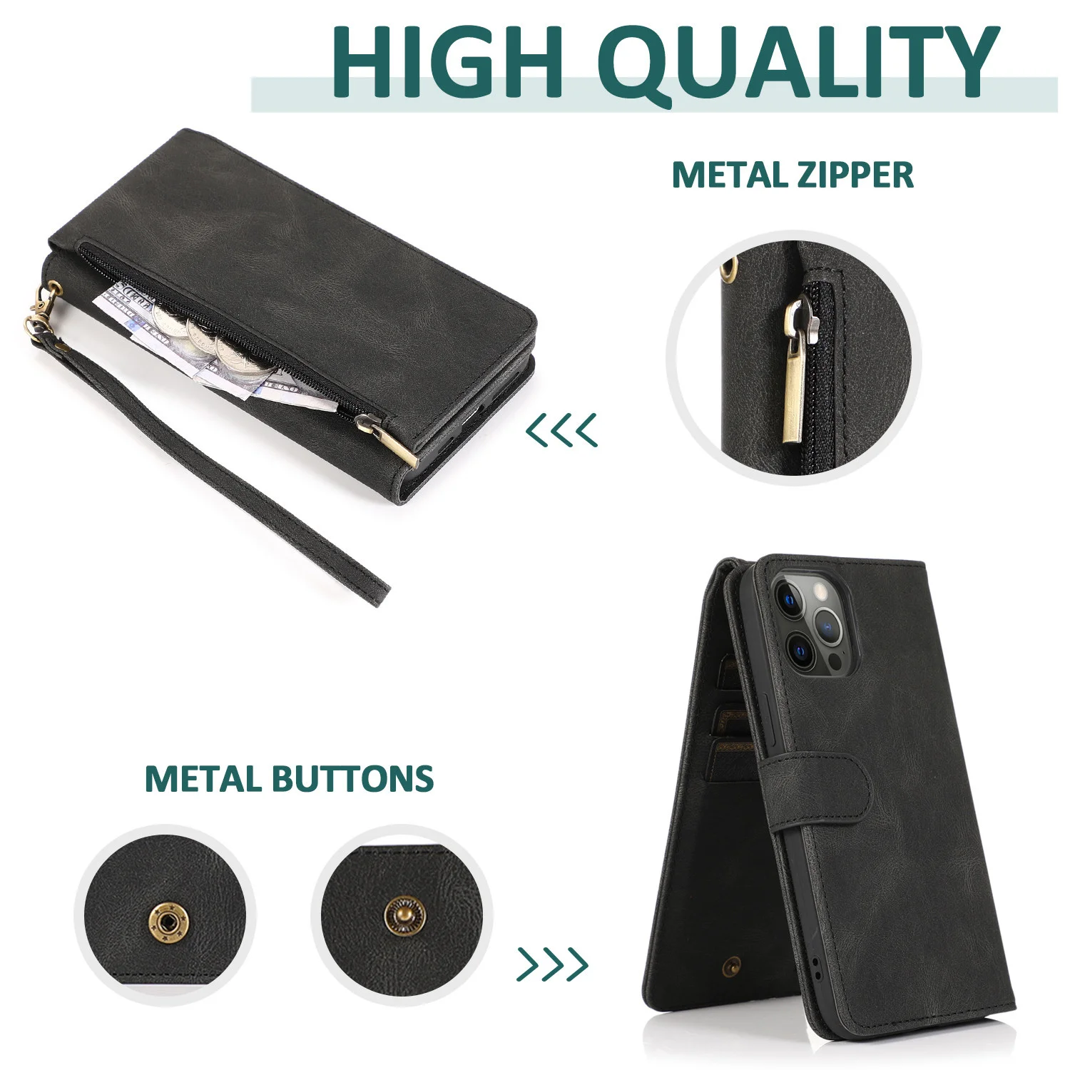 Luxury Case for iPhone 17 16 15 14 13 12 Mini 11 Pro X XS Max XR PLUS Air Wallet Leather Cards Holder Stand Flip Phone Bags