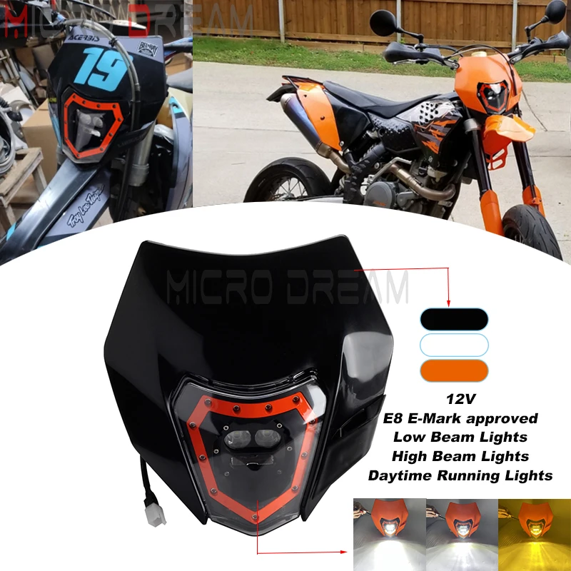 

Motocross Headlight LED Front Head Light 12V Universal For Hus Honda Yamaha Kawasaki Suzuki Enduro Off-Road E8 E-Mark Approved