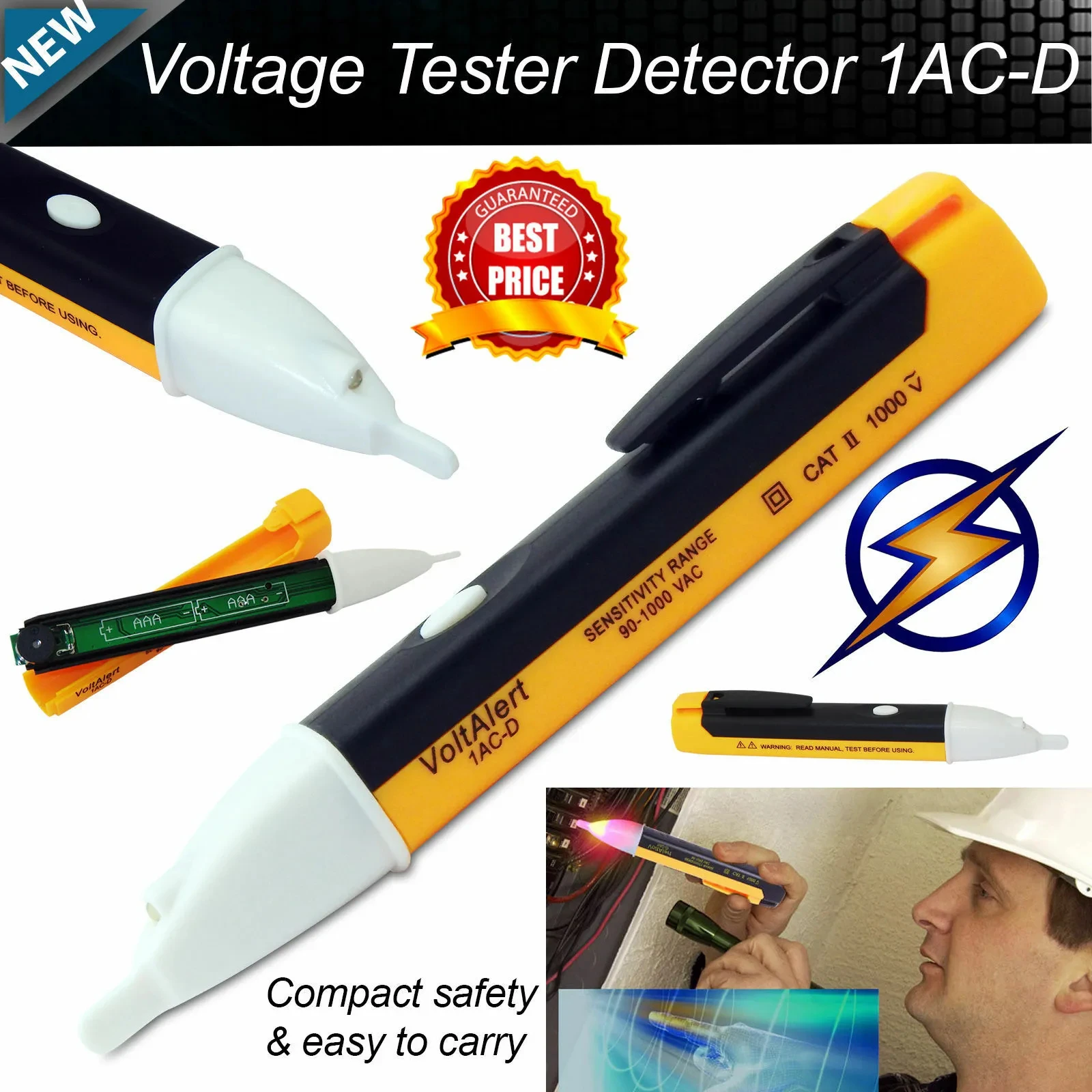 Testeur de tension sensible NCV sans Contact, détecteur de tension AC 90-1000V, stylo de Test de Circuit avec lampe de poche Led, bip, Clip de poche