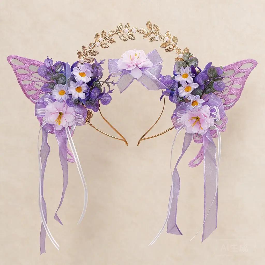 Purple Flower Butterfly Wings Headband New Chinese Style Hanfu Hair Hoop Fairy Elf Hair Accessory For Women Cosplay Photo Shoot