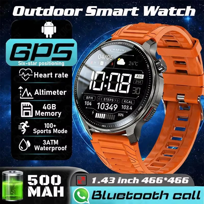 

2026 New Upgraded GPS Military Sports Smart Watch 500mAh 1.43-inch AMOLED Compass Altimeter Call 3ATM Waterproof Sports Watch