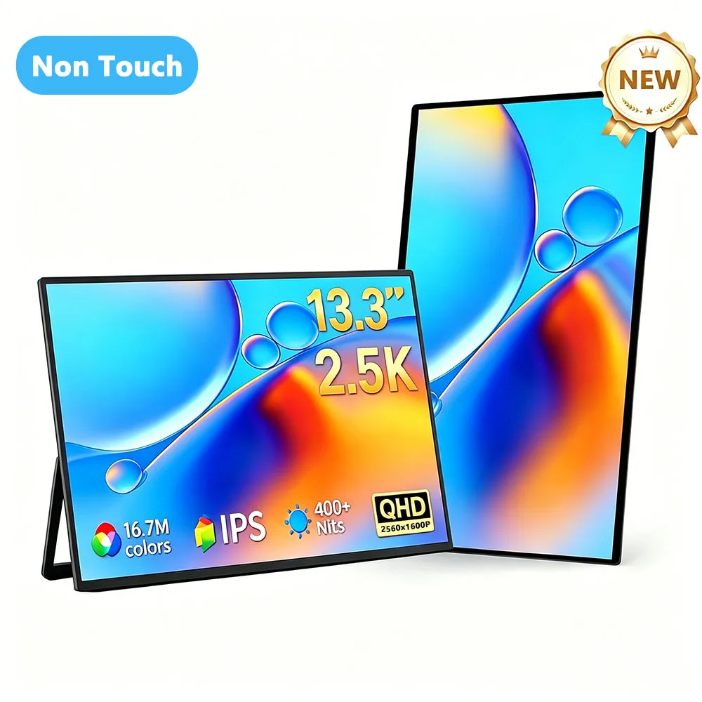 13.3” 2.5K Portable Monitor QHD 2560x1680 External Display 16:10 Second Monitor Screen Type-C HDMI for Xbox Switch PS Phone