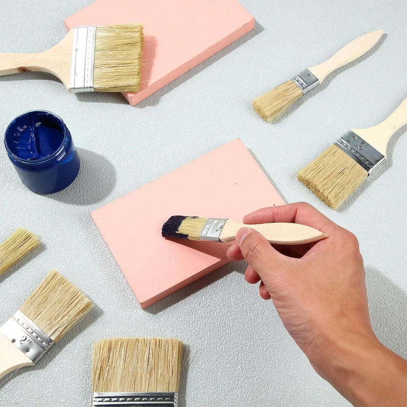 12Pcs Paint Brushes Bulk, Natural Bristle Chip Brushes with Wooden Handle, Flat Art Applicators for Wall, Furniture, Fences