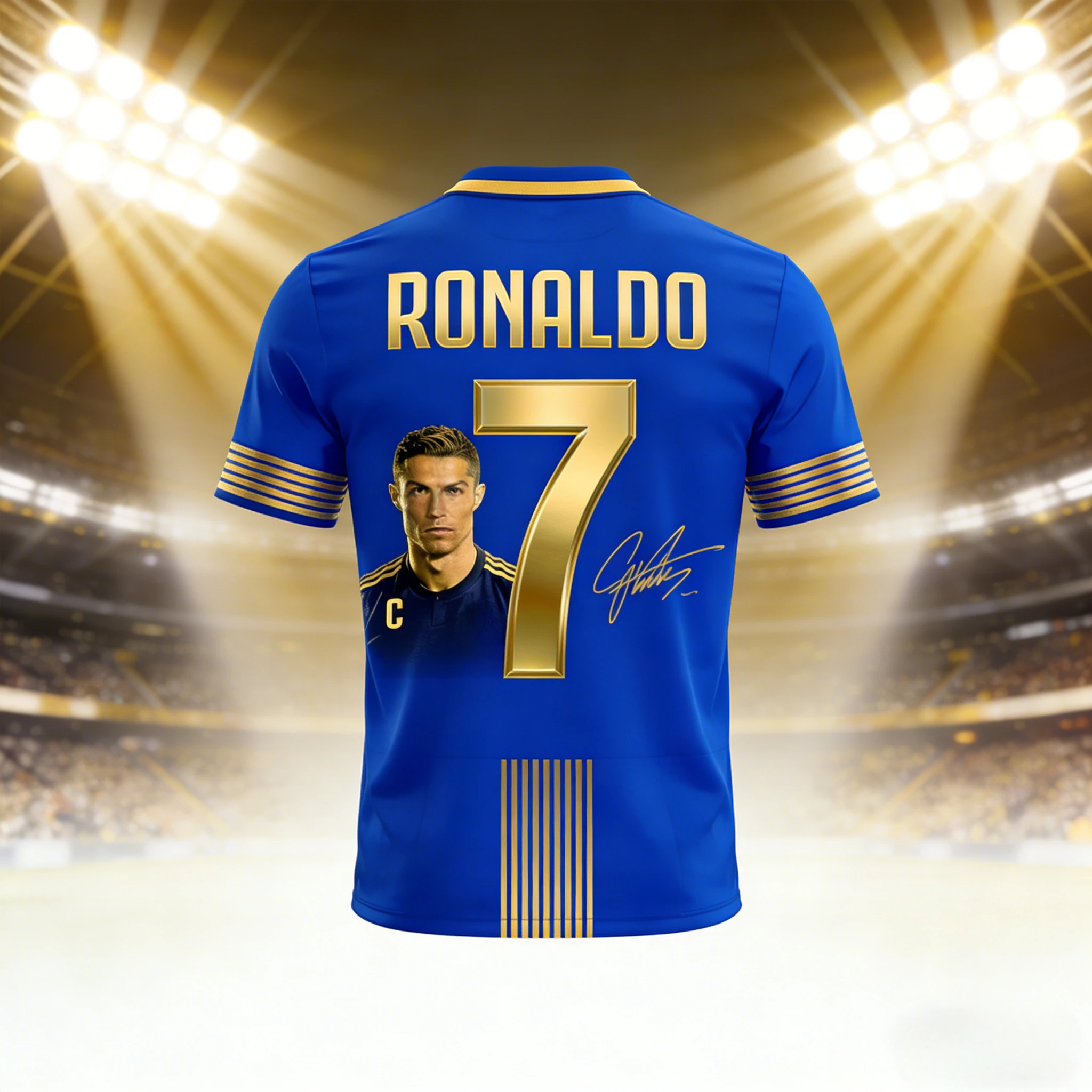 عرض ساخن لعام 2026 رونالدو # 7 جيرسي باللون الأحمر والذهبي - رقم واسم معدني، ملابس جامعي فاخرة ممتازة لمحبي النجمة المميزة