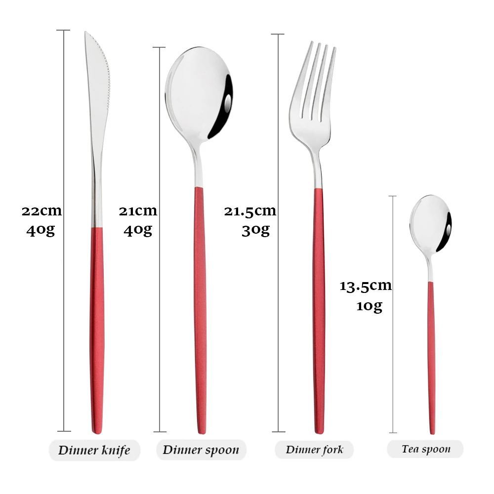 Drmfiy Red Silver Dinnerware Set Dessert Fork Knife Soup Ice Spoon Cutlery Set Stainless Steel Western Flatware Silverware Set