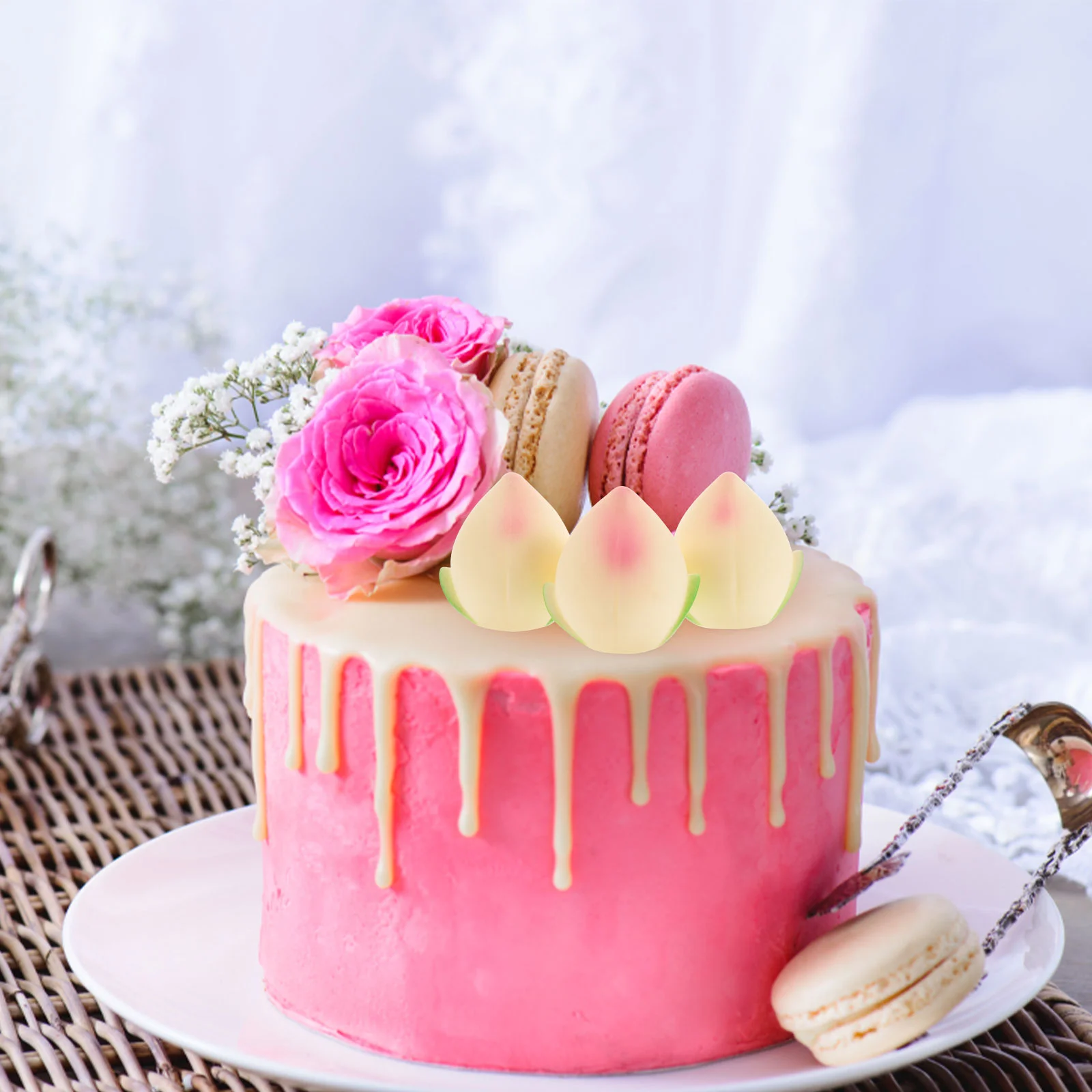 

5PCS Birthday Cake Decor Vinyl Longevity Peach Birthday Cake Embellishment Ornaments - Size S Longevity Peachg Decor