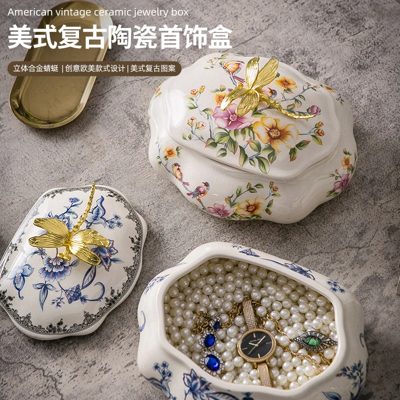 

Ceramic jewelry box, European dressing table, small accessory box, American retro moonlight treasure box, ring box, storage box