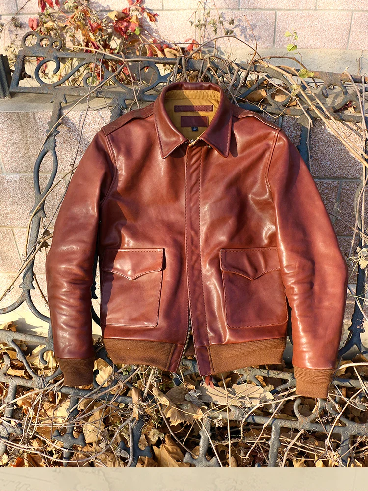 A2 Free shipping.Classic Bomber style genuine leather coat.Luxury Pakistani horseskin vintage jacket.quality Brand cloth