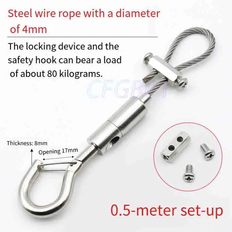 Adjustable 1-4mm Stainless Steel Wire Cable Rope Self-Locking Hanger Picture Rail System Hook Heavy Duty Sign Hanging Kit