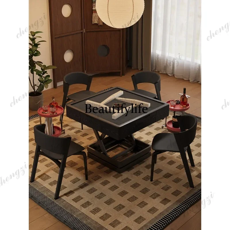 F181 Solid wood coffee table mahjong table can be lifted and lowered in ancient style for home use, movable heating fire mahjong