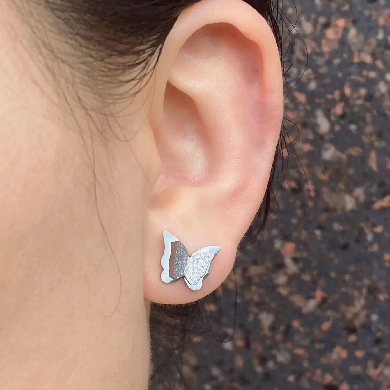 2024 New Butterfly Earrings Rose Gold Color Stainless Steel Stud Earrings for Women Girl Cute Frosted Matte Personality Earrings
