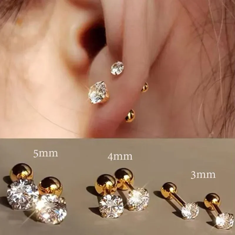 LUXUKISSKIDS 1pairs/2pcs Piercing Men Round Crystal Zirconia Stud Earrings Surgical Steel Jewelry Luxury Clear Rhinestone Unisex