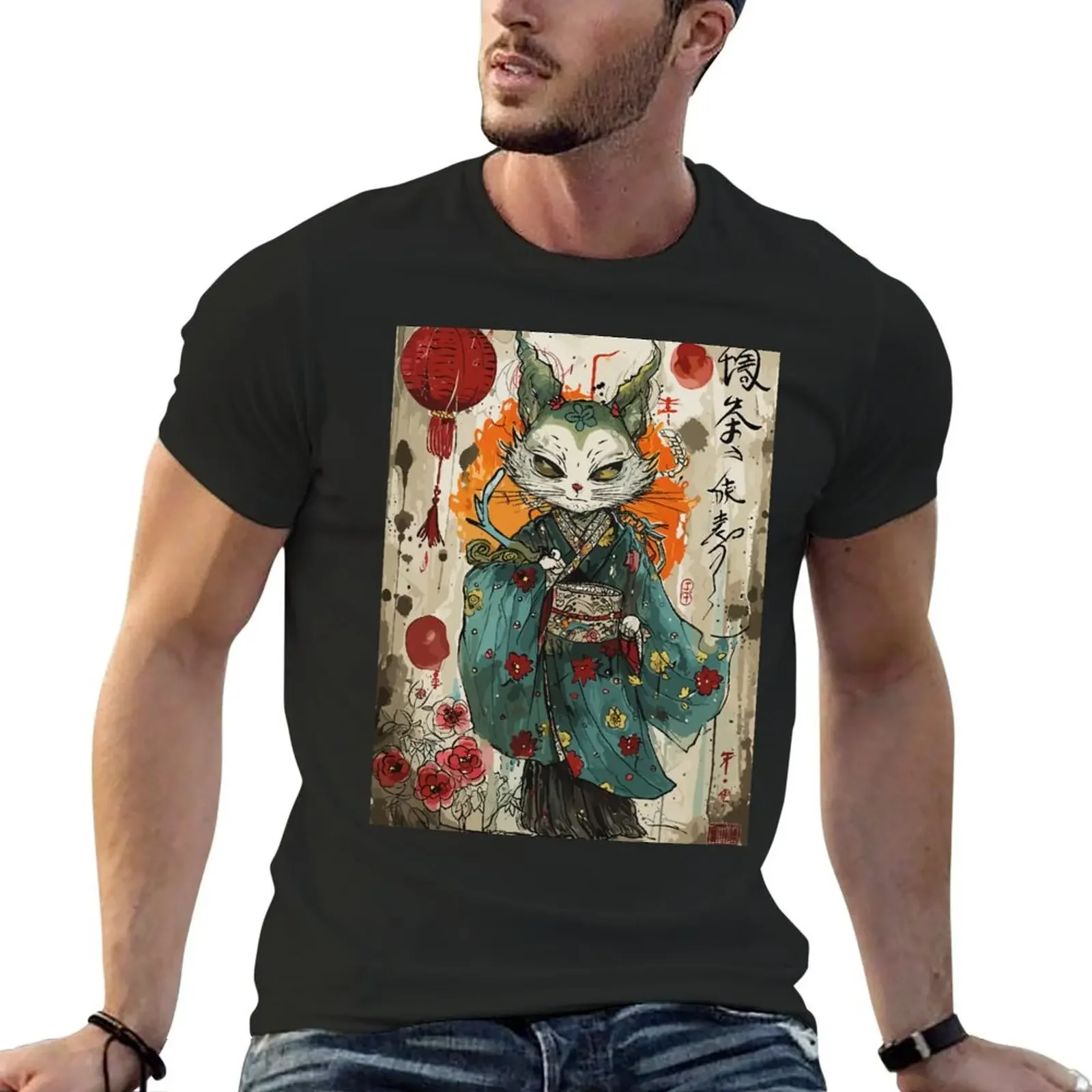 

A Japanese Yokai Art T-Shirt korean fashion vintage anime shirt quick drying blue archive mens clothes