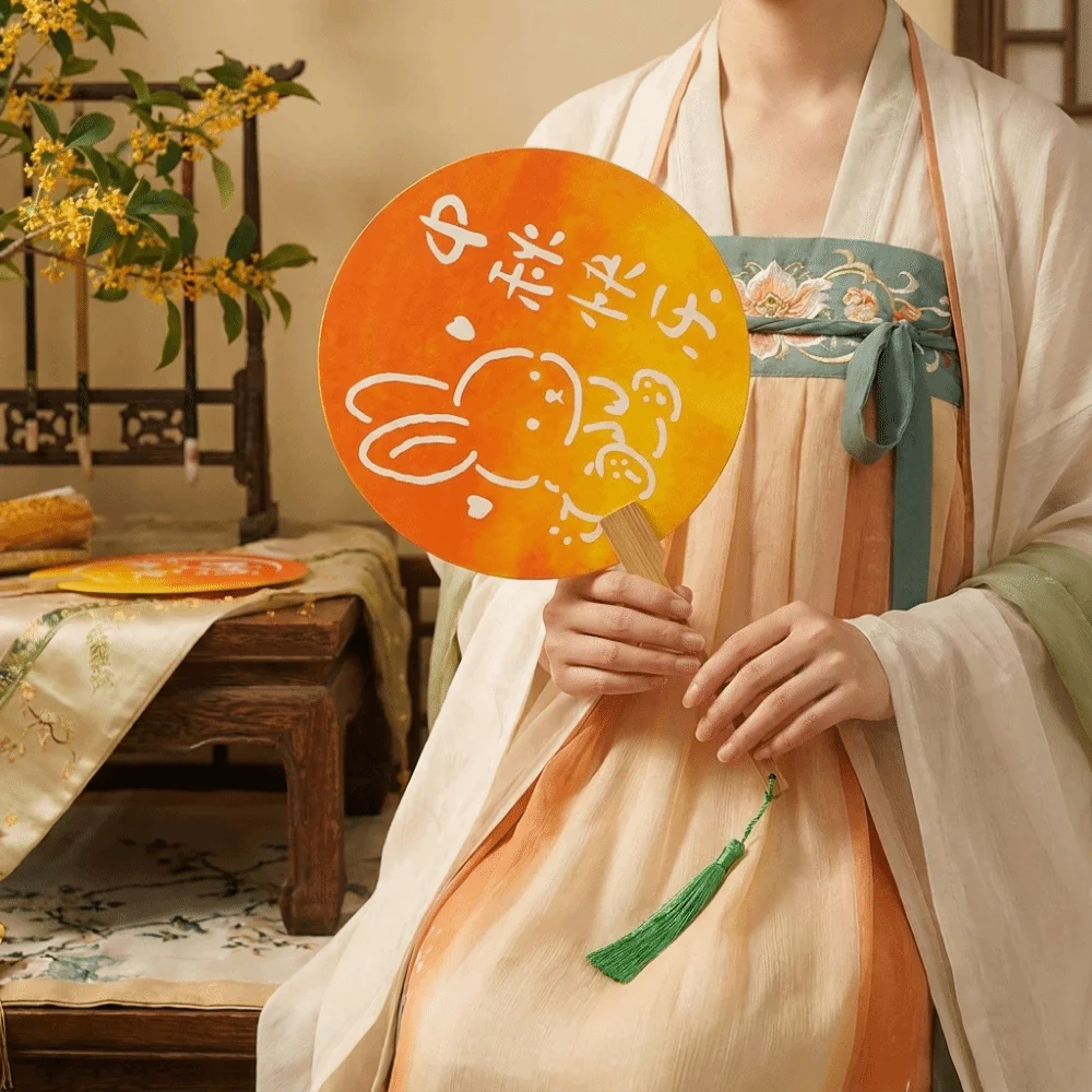 Funny Handmade Mid Autumn Festival Fan DIY Material Kit Traditional Round Hand Fan with Tassel Chinese Style Fan Home Decoration