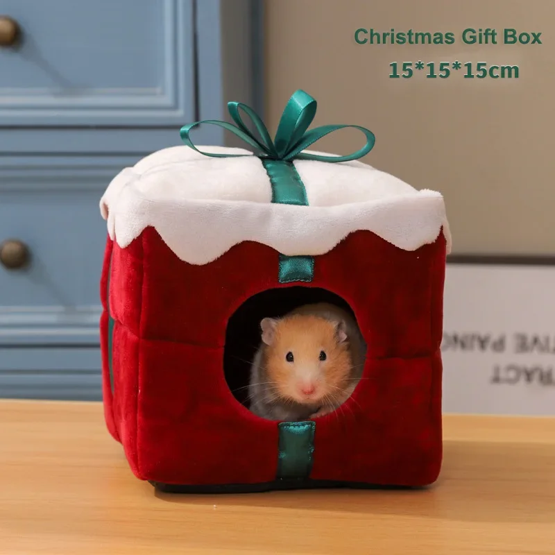 

Christmas Hamsters Hideout Cozy Small Animal Bed for Warm Guinea Pig House with Removable Cushion Chinchillas Dwarf Rabbits