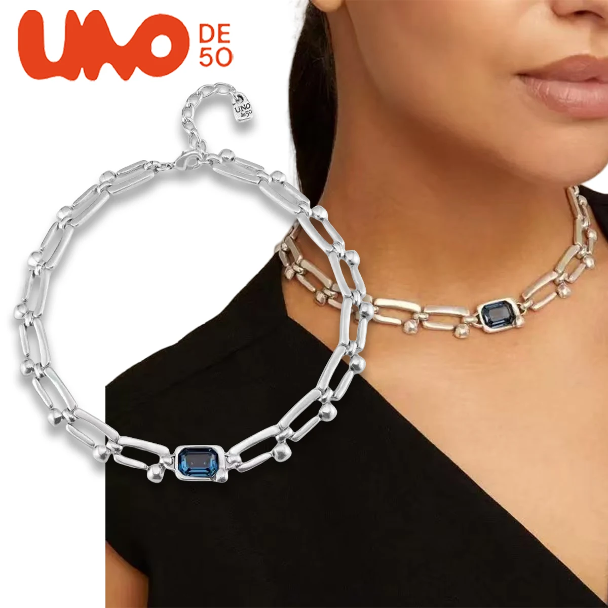 

UNODE50 necklace Spanish fashion blue crystal necklace retro square high-end jewelry accessory