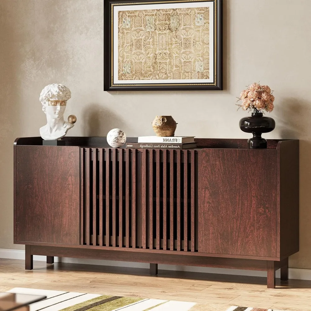 خزانة تخزين IRONCK، خزانة بوفيه مع أبواب شبكية ورفين قابلين للتعديل، خزانة جانبية لمنتصف القرن للمطبخ، وغرفة الطعام #1